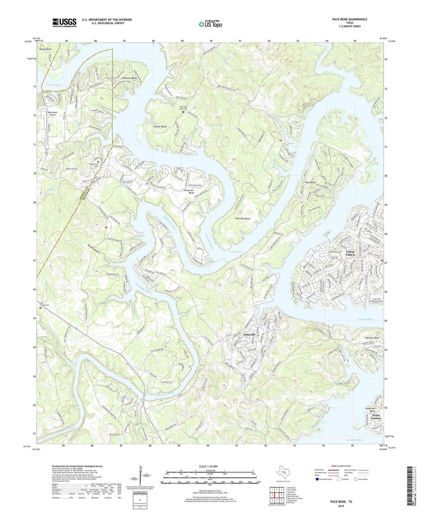Pace Bend Texas US Topo Map Image