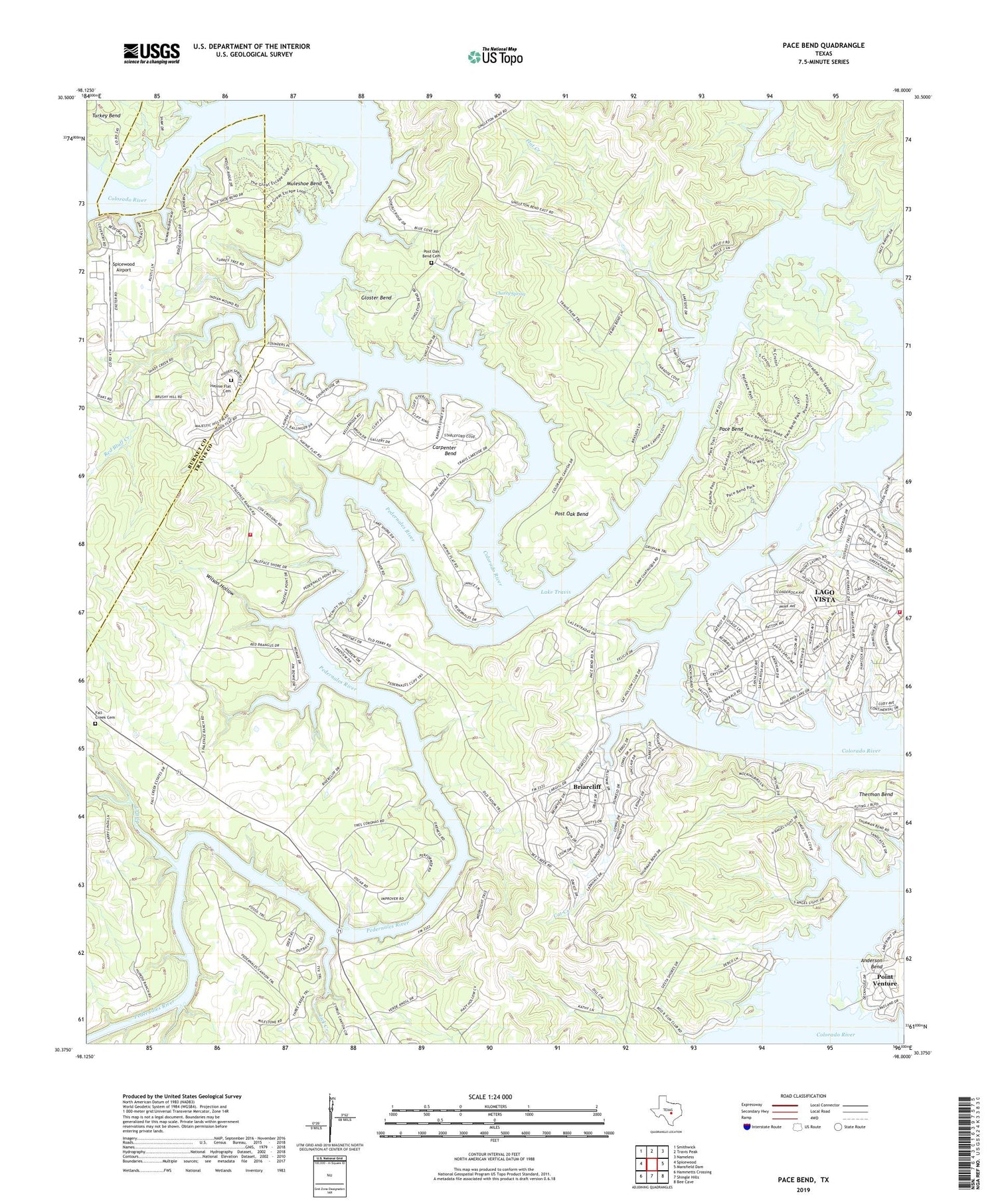 Pace Bend Texas US Topo Map Image