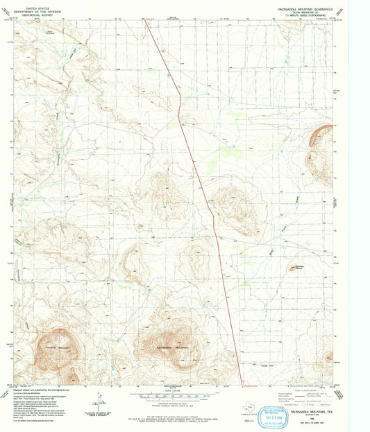 Classic USGS Packsaddle Mountain Texas 7.5'x7.5' Topo Map Image