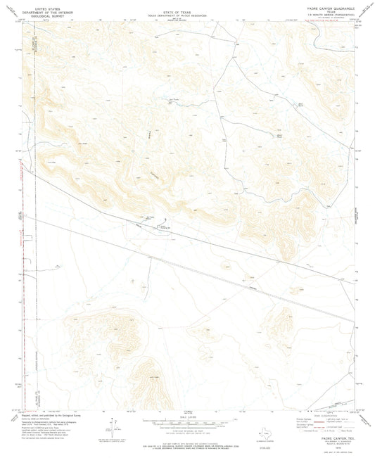Classic USGS Padre Canyon Texas 7.5'x7.5' Topo Map Image
