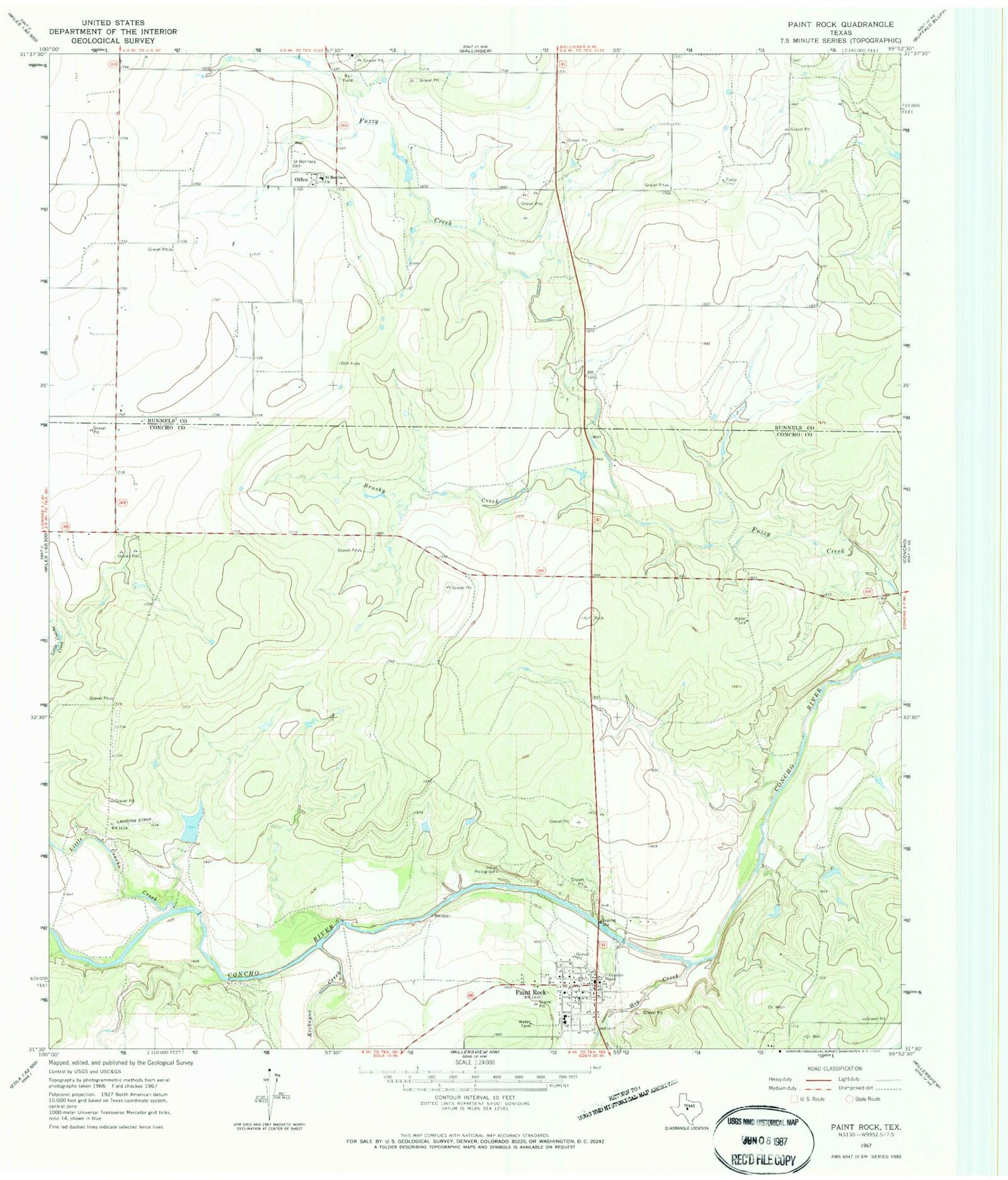 Classic USGS Paint Rock Texas 7.5'x7.5' Topo Map Image