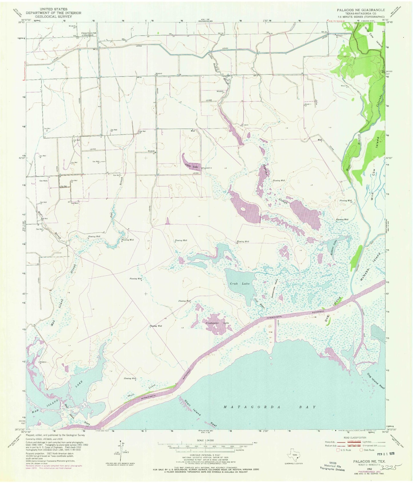 Classic USGS Palacios NE Texas 7.5'x7.5' Topo Map Image