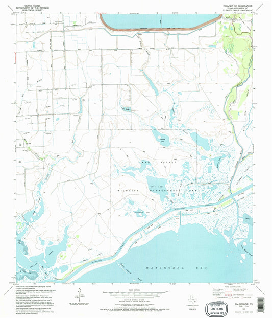 Classic USGS Palacios NE Texas 7.5'x7.5' Topo Map Image