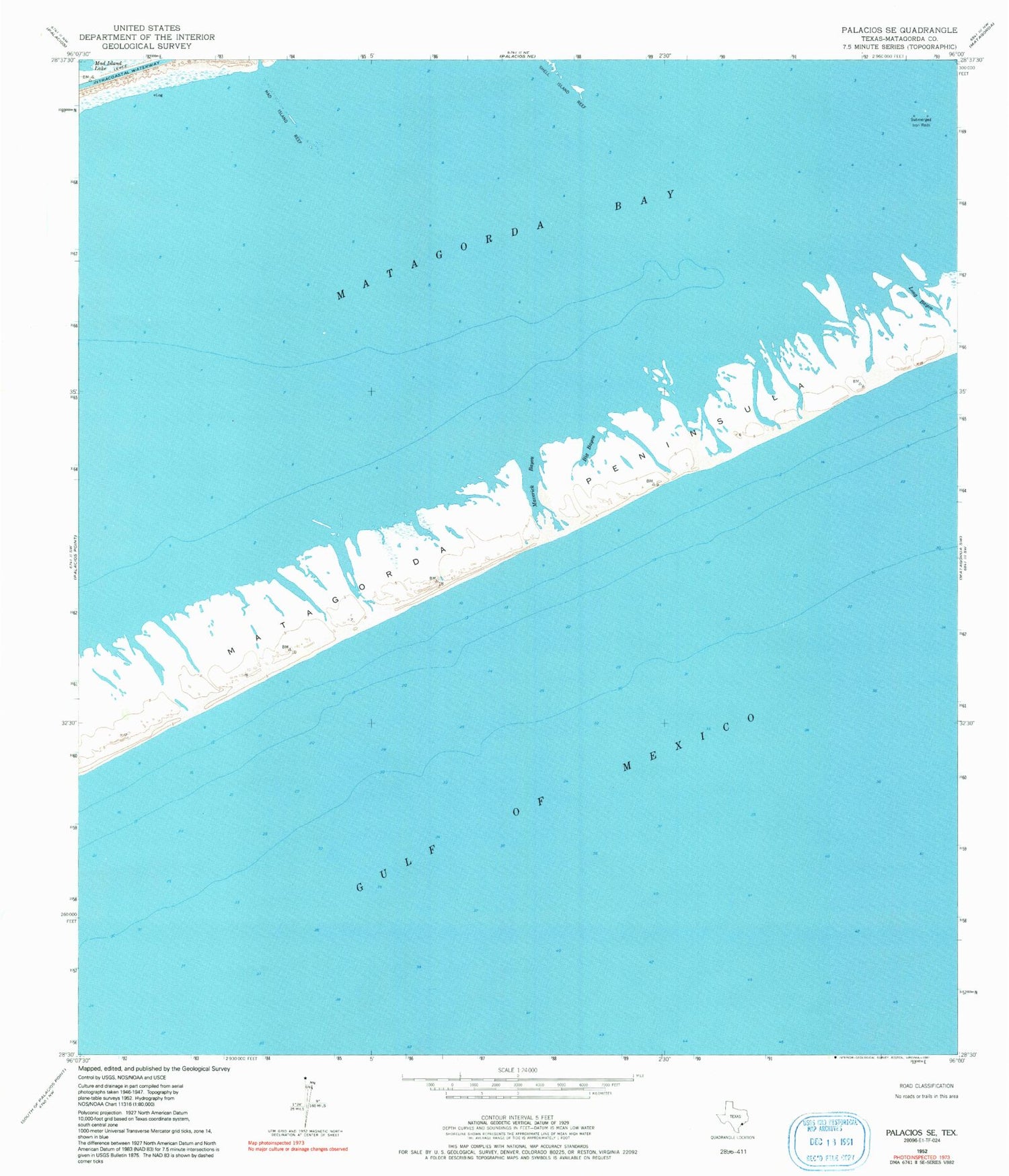 Classic USGS Palacios SE Texas 7.5'x7.5' Topo Map Image