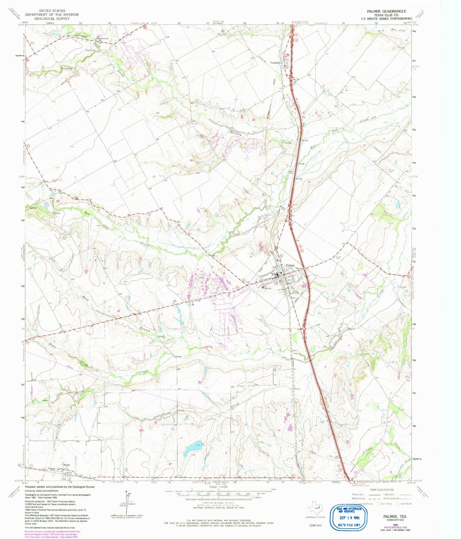 Classic USGS Palmer Texas 7.5'x7.5' Topo Map Image