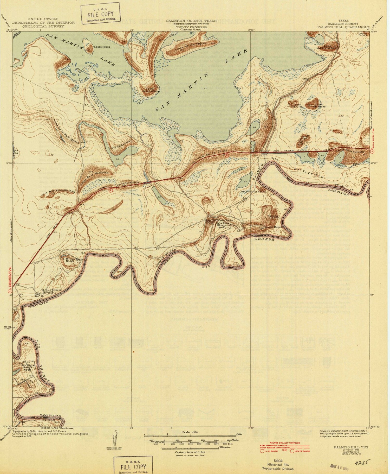 Classic USGS Palmito Hill Texas 7.5'x7.5' Topo Map Image