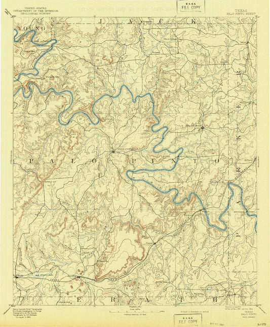 Historic 1891 Palo Pinto Texas 30'x30' Topo Map Image