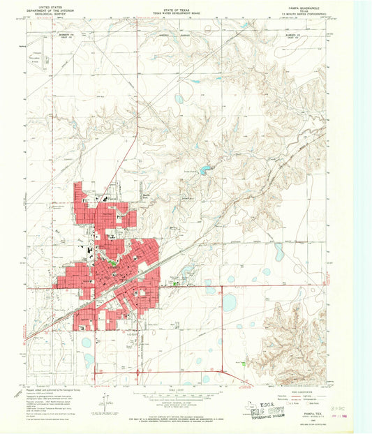 Classic USGS Pampa Texas 7.5'x7.5' Topo Map Image