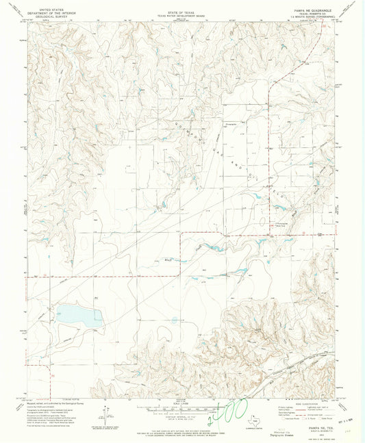 Classic USGS Pampa NE Texas 7.5'x7.5' Topo Map Image