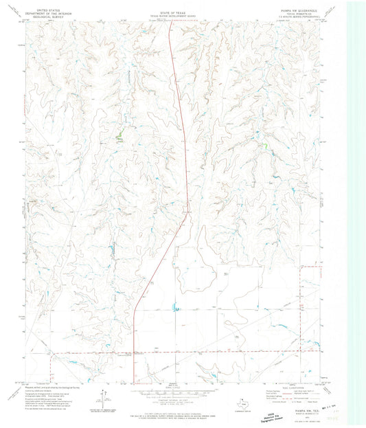 Classic USGS Pampa NW Texas 7.5'x7.5' Topo Map Image