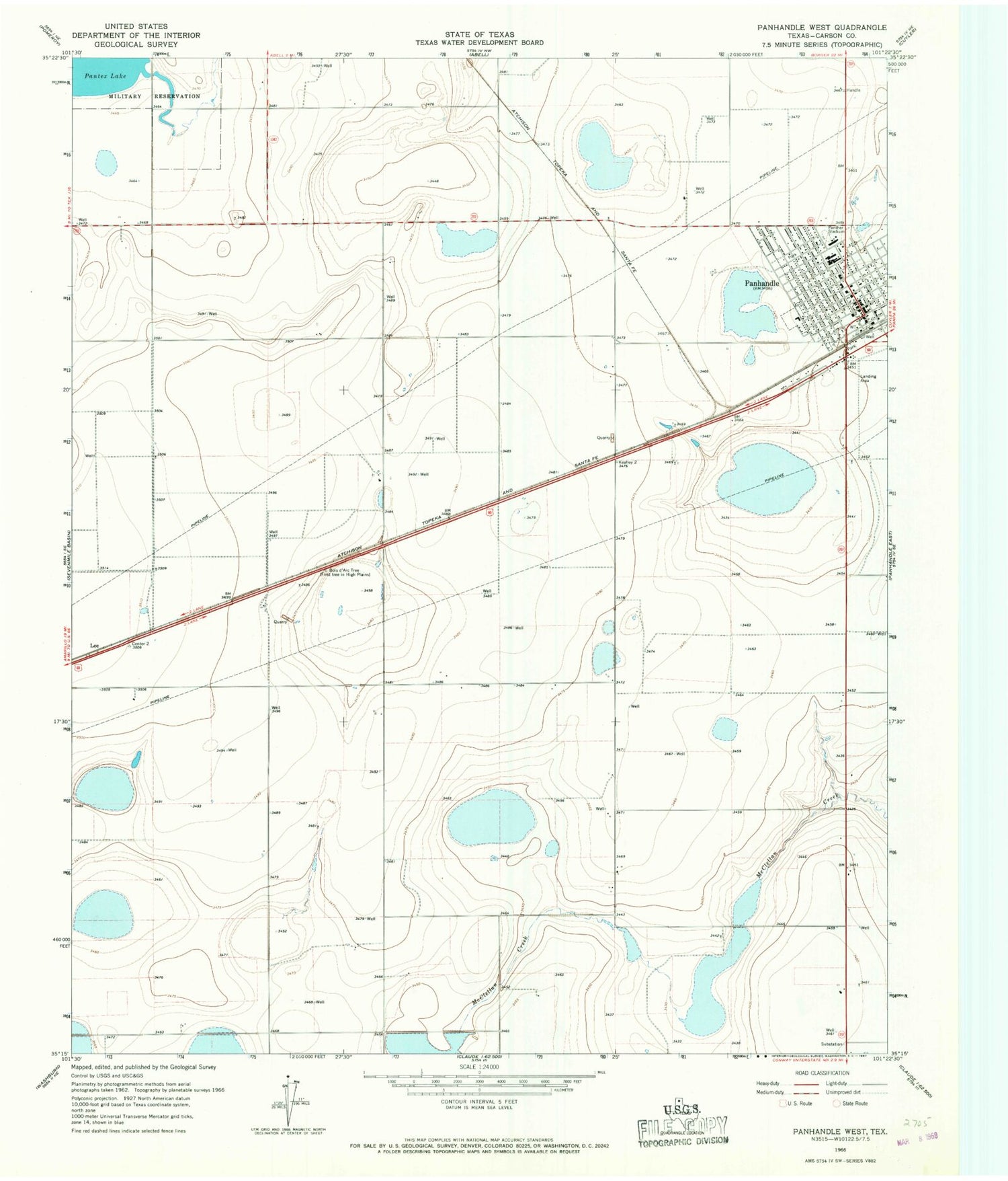 Classic USGS Panhandle West Texas 7.5'x7.5' Topo Map Image