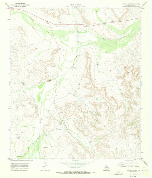 Classic USGS Panther Bluff Texas 7.5'x7.5' Topo Map Image