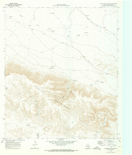 Classic USGS Panther Canyon Texas 7.5'x7.5' Topo Map Image