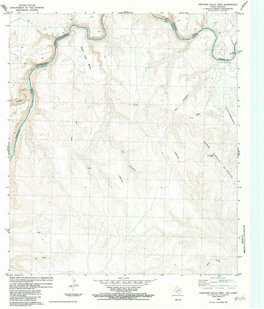Classic USGS Panther Gulch East Texas 7.5'x7.5' Topo Map Image
