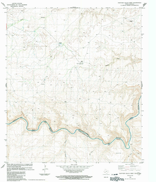 Classic USGS Panther Gulch West Texas 7.5'x7.5' Topo Map Image