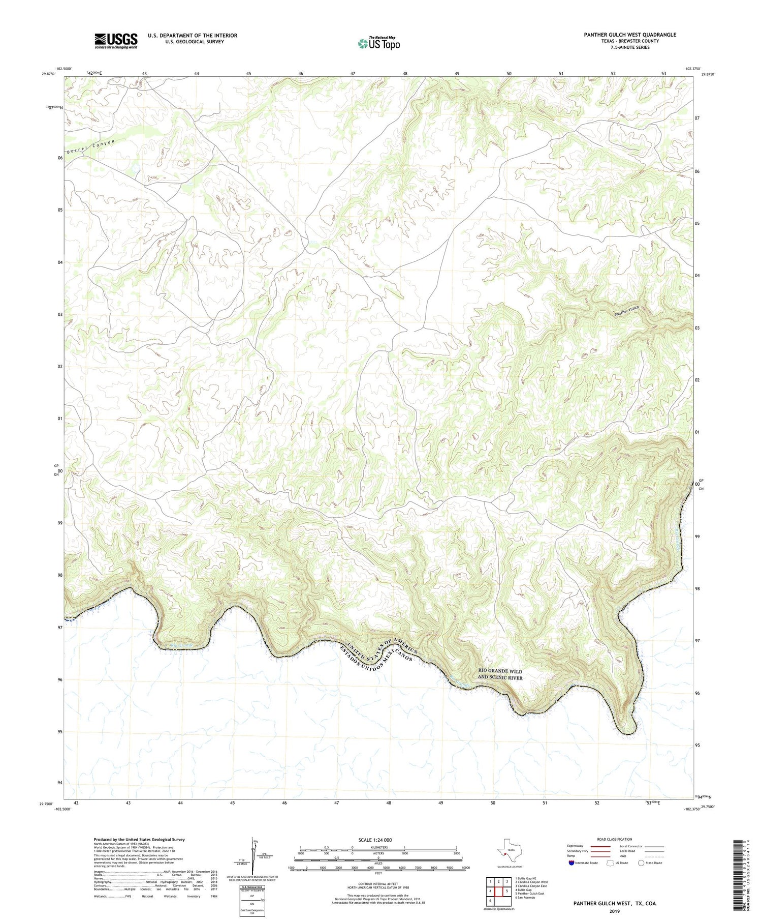 Panther Gulch West Texas US Topo Map Image
