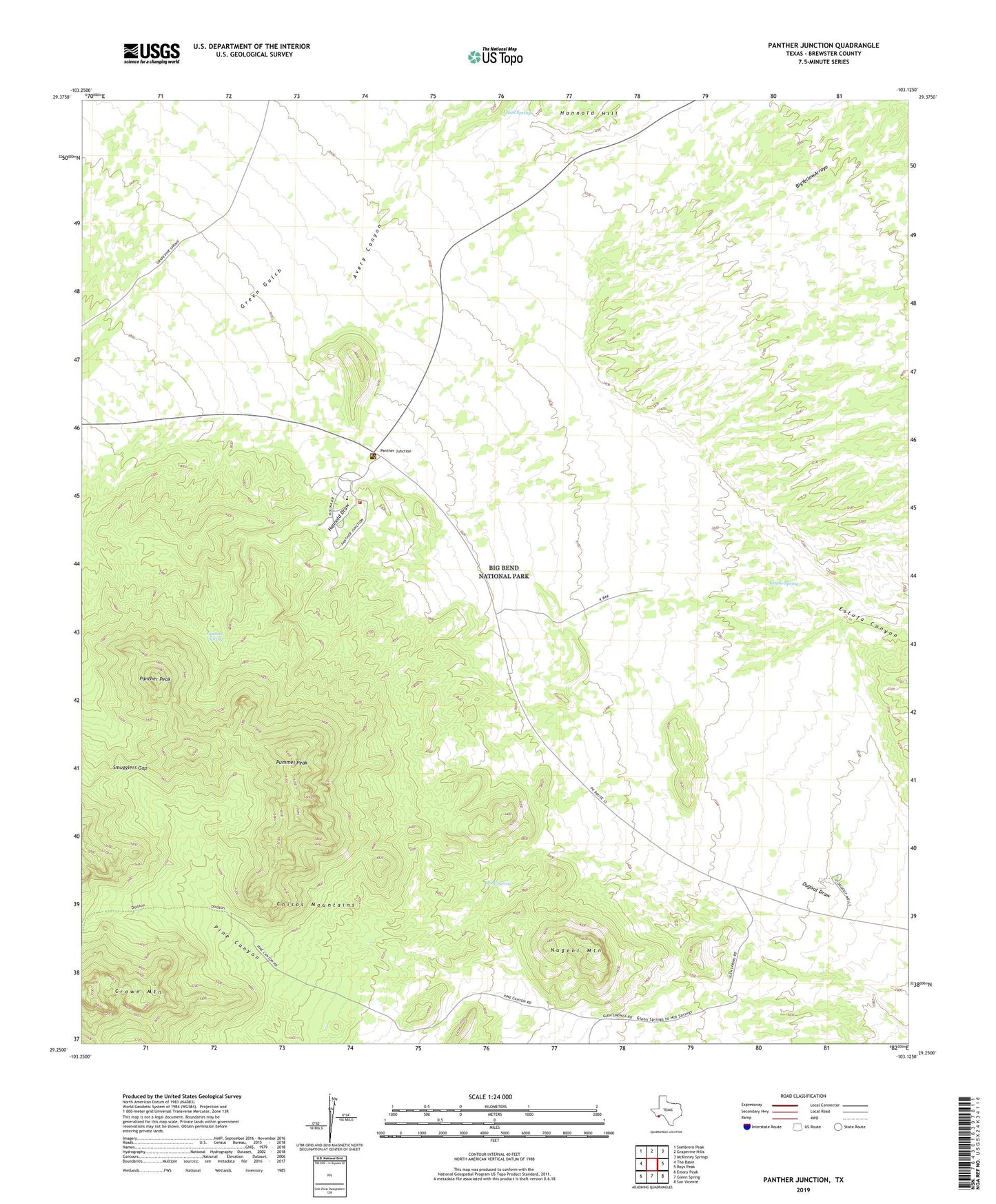 Panther Junction Texas US Topo Map Image