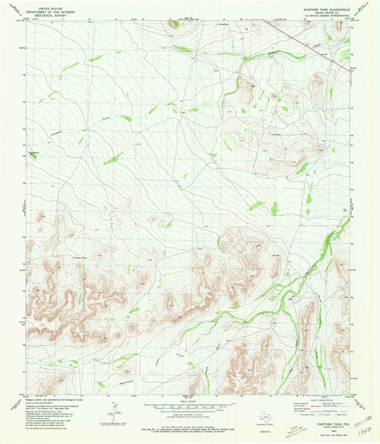 Classic USGS Panther Tank Texas 7.5'x7.5' Topo Map Image