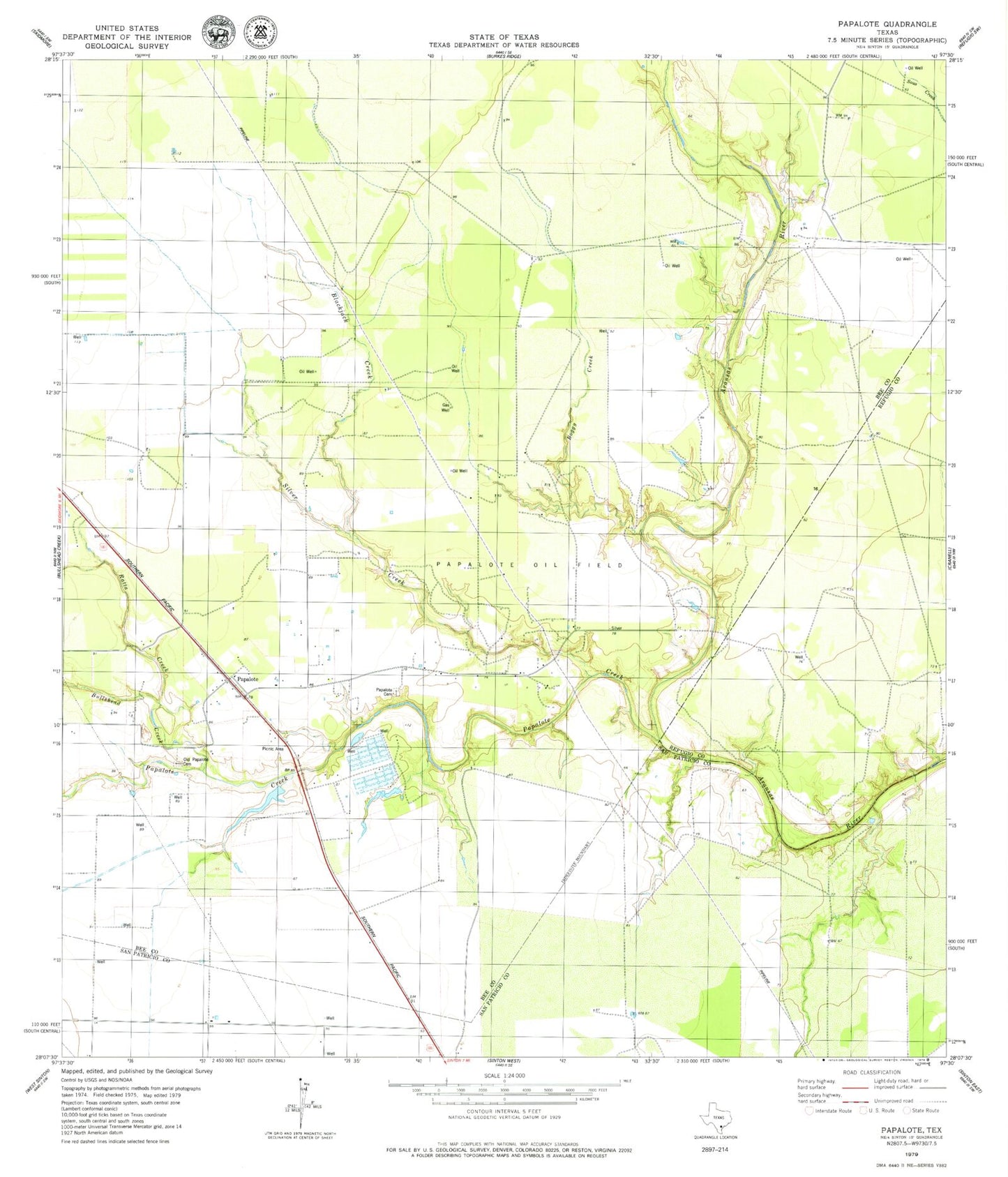 Classic USGS Papalote Texas 7.5'x7.5' Topo Map Image