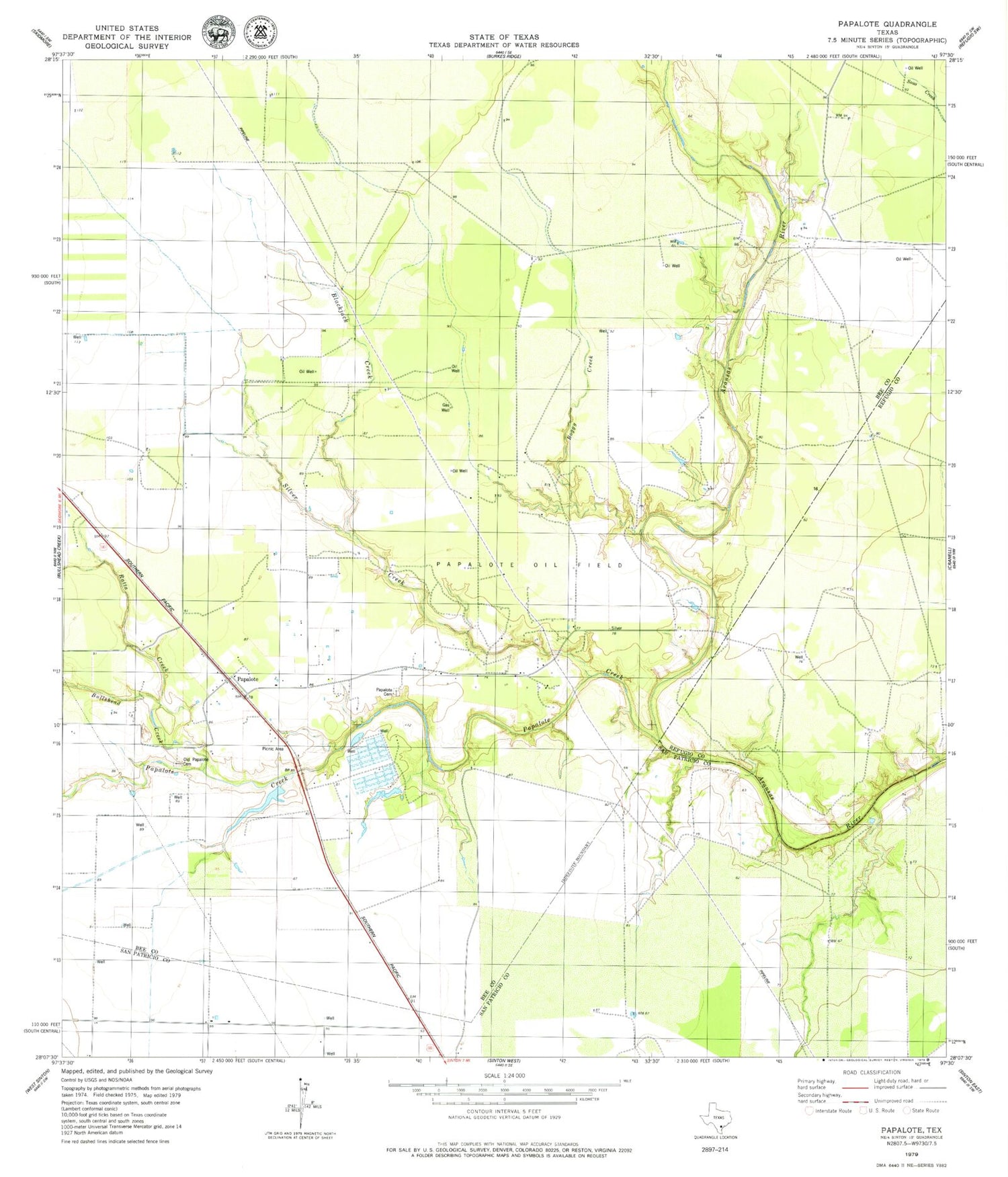 Classic USGS Papalote Texas 7.5'x7.5' Topo Map Image
