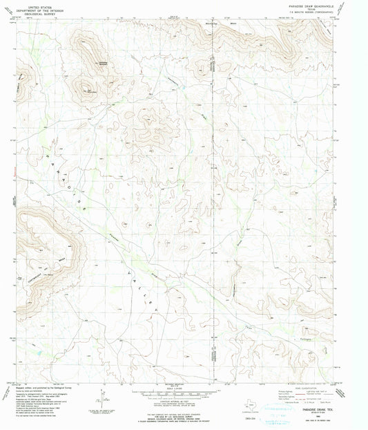 Classic USGS Paradise Draw Texas 7.5'x7.5' Topo Map Image