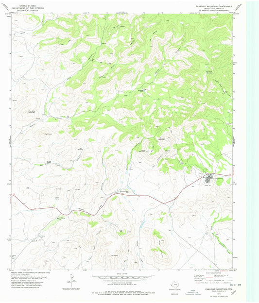 Classic USGS Paradise Mountain Texas 7.5'x7.5' Topo Map Image