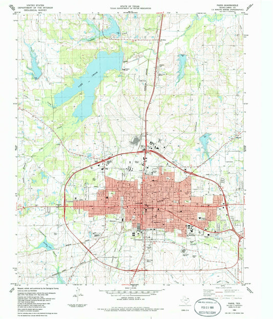 Classic USGS Paris Texas 7.5'x7.5' Topo Map Image