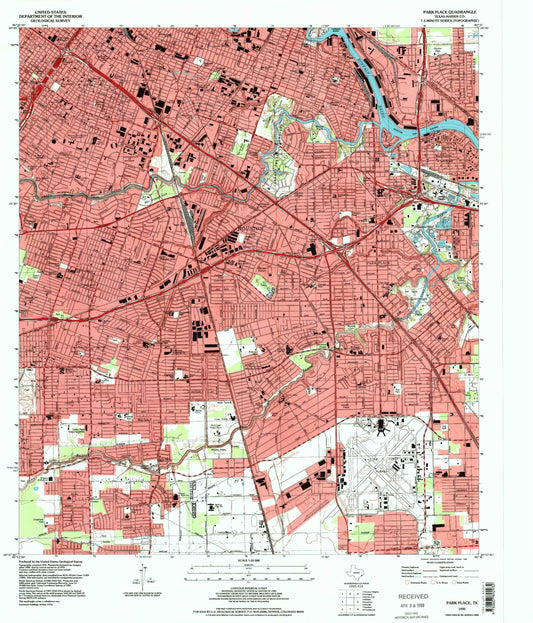 Classic USGS Park Place Texas 7.5'x7.5' Topo Map Image