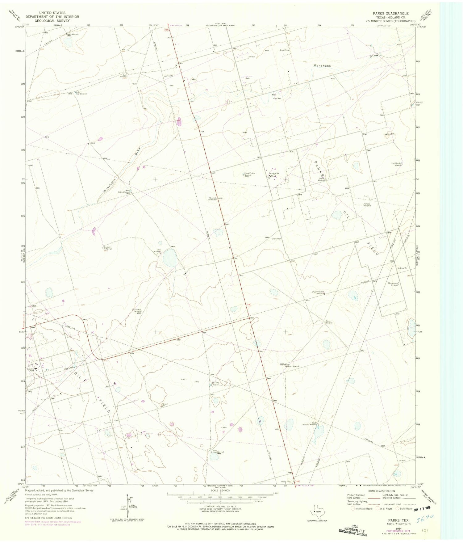 Classic USGS Parks Texas 7.5'x7.5' Topo Map Image