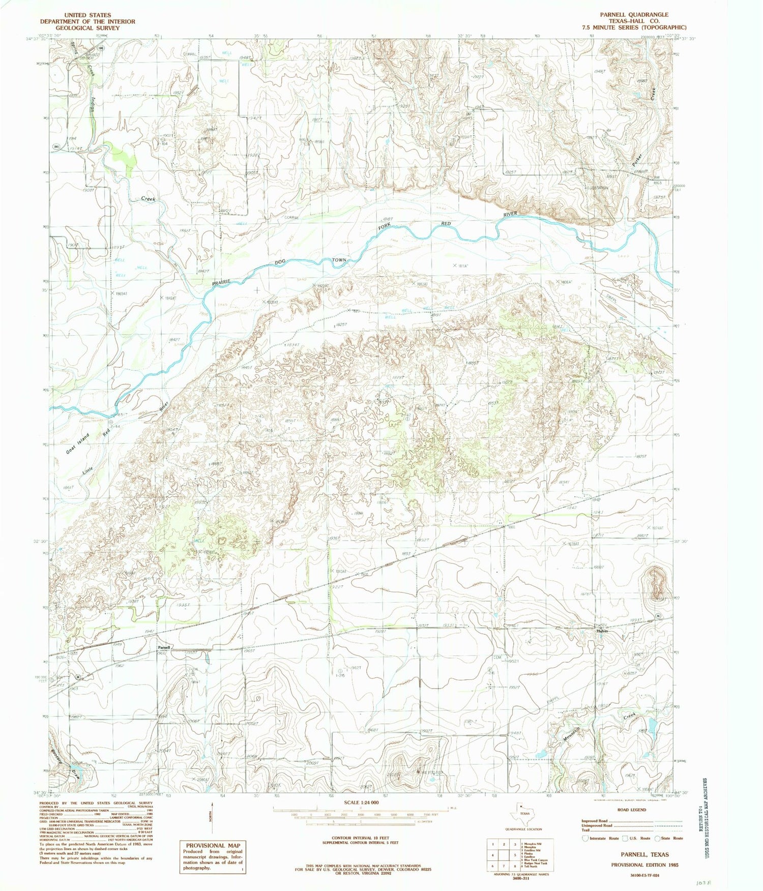 Classic USGS Parnell Texas 7.5'x7.5' Topo Map Image