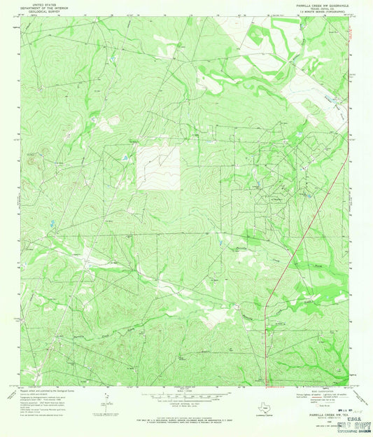 Classic USGS Parrilla Creek NW Texas 7.5'x7.5' Topo Map Image