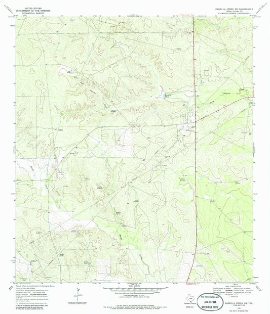 Classic USGS Parrilla Creek SW Texas 7.5'x7.5' Topo Map Image