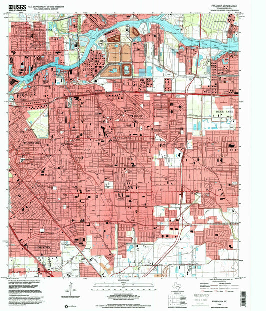 Classic USGS Pasadena Texas 7.5'x7.5' Topo Map Image