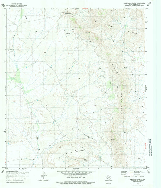 Classic USGS Paso Del Norte Texas 7.5'x7.5' Topo Map Image