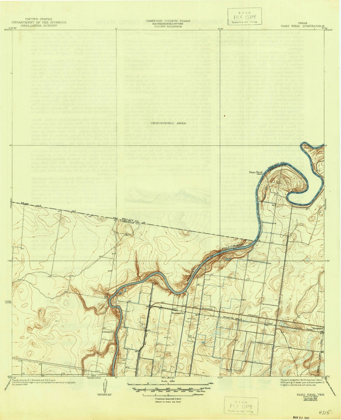 Classic USGS Paso Real Texas 7.5'x7.5' Topo Map Image