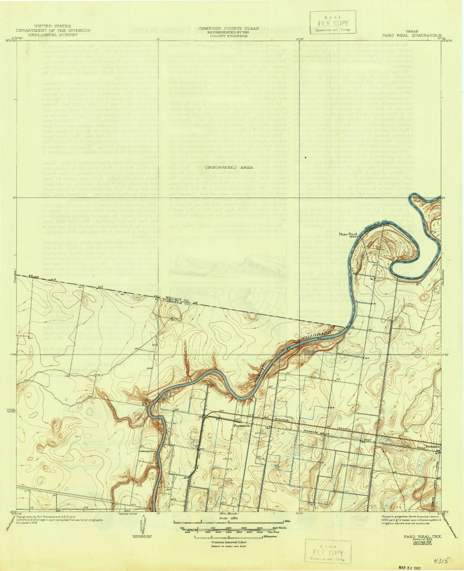 Classic USGS Paso Real Texas 7.5'x7.5' Topo Map Image