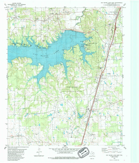 Classic USGS Pat Mayse Lake East Texas 7.5'x7.5' Topo Map Image