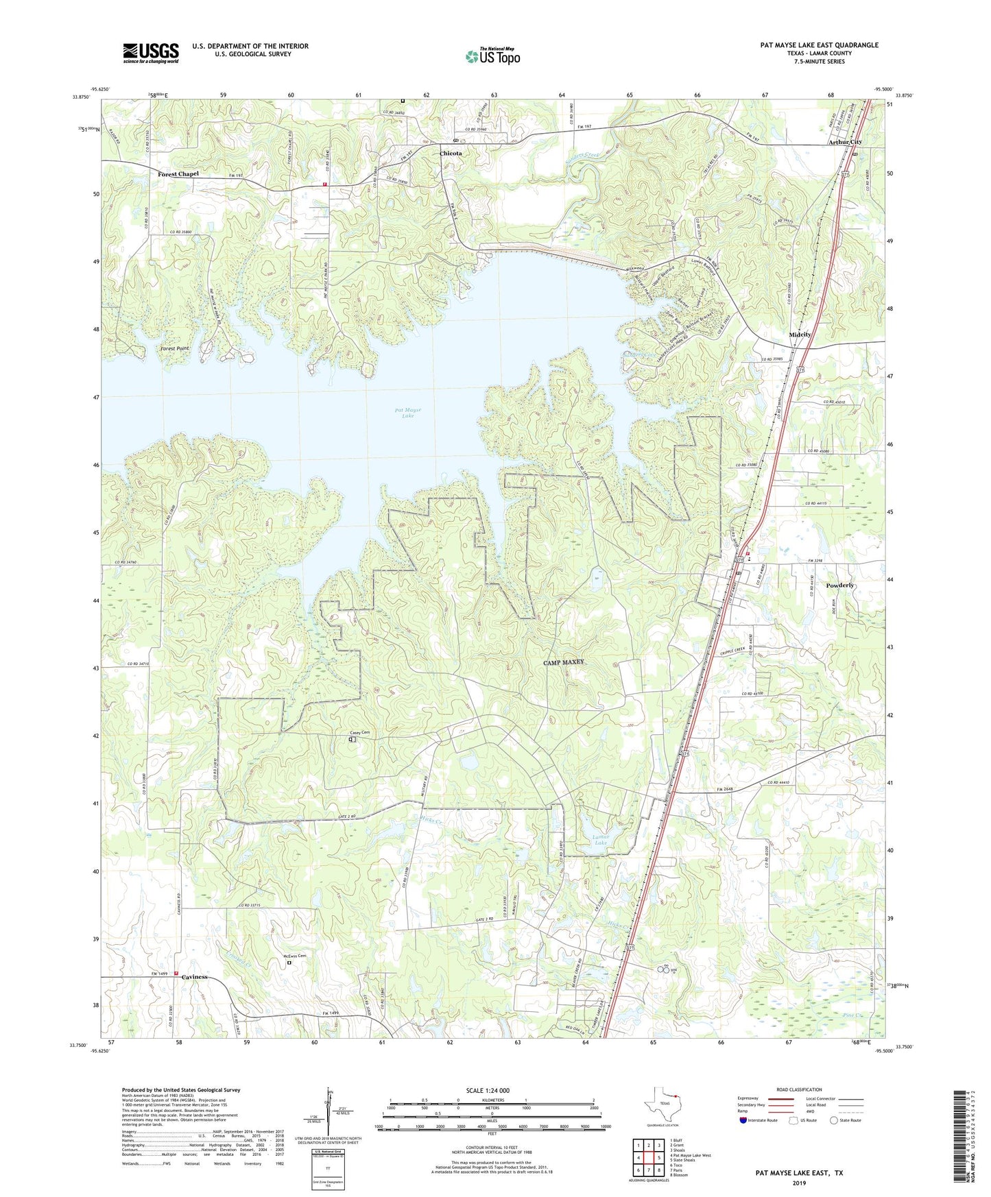Pat Mayse Lake East Texas US Topo Map Image