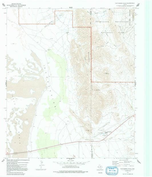 Classic USGS Patterson Hills Texas 7.5'x7.5' Topo Map Image