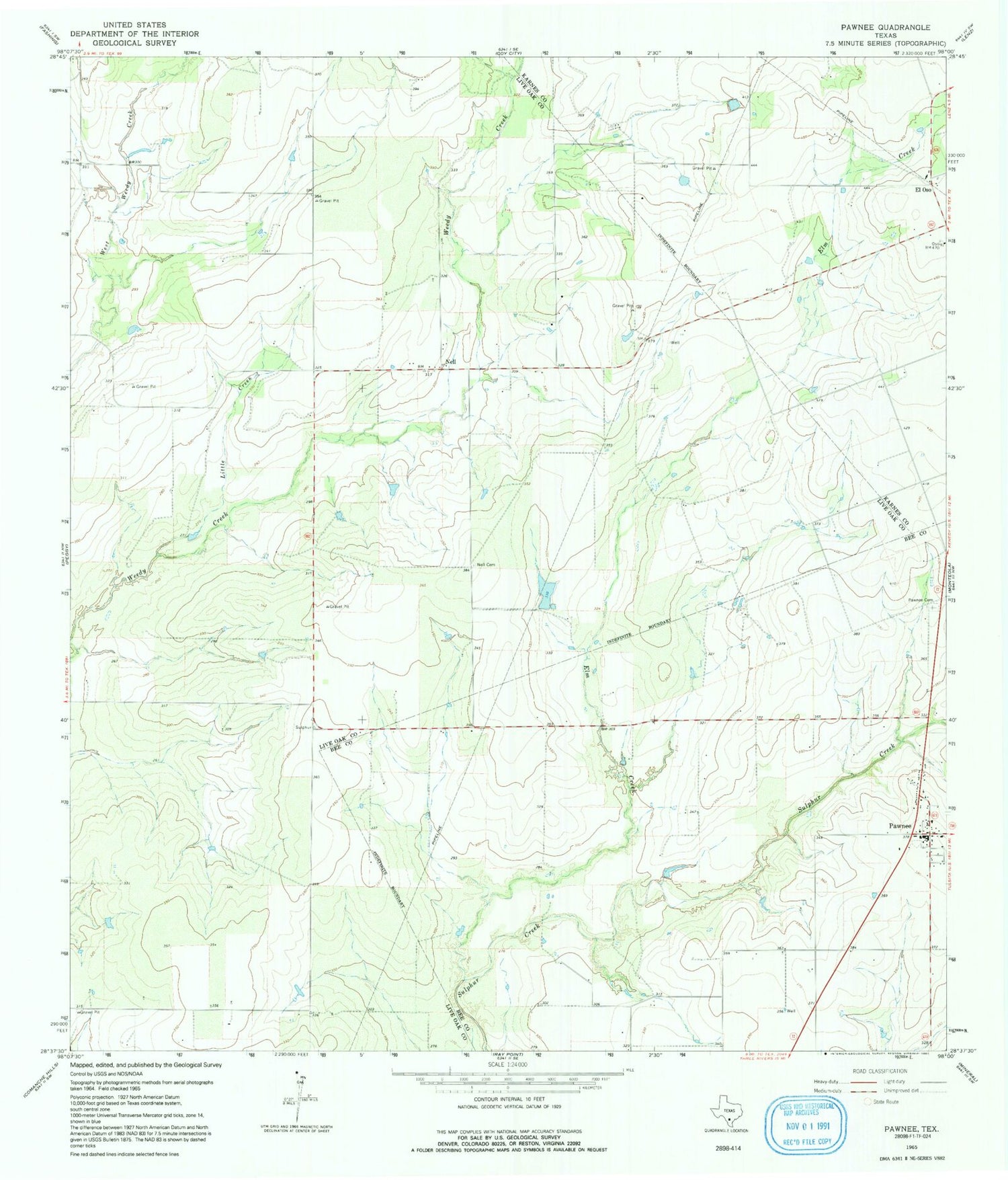 Classic USGS Pawnee Texas 7.5'x7.5' Topo Map Image
