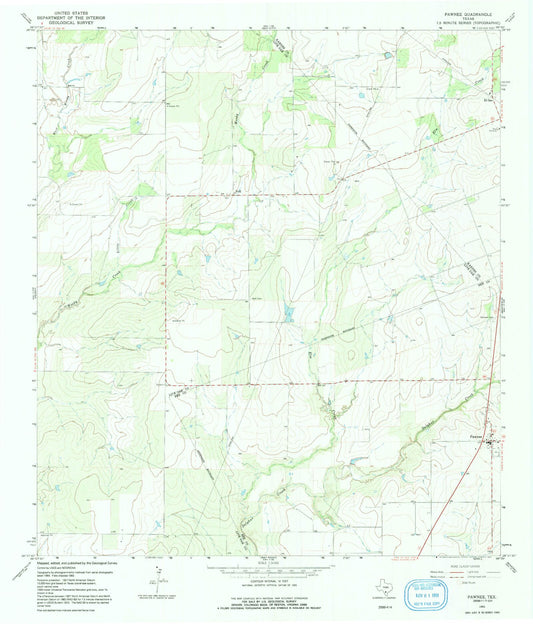 Classic USGS Pawnee Texas 7.5'x7.5' Topo Map Image