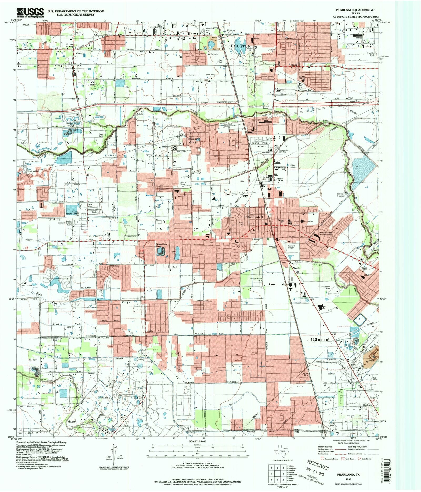 Classic USGS Pearland Texas 7.5'x7.5' Topo Map – MyTopo Map
