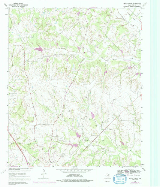 Classic USGS Pecan Creek Texas 7.5'x7.5' Topo Map Image