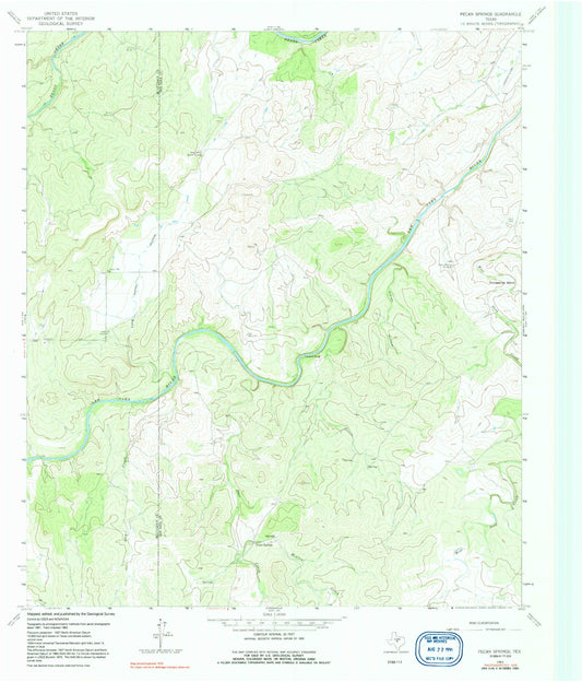 Classic USGS Pecan Springs Texas 7.5'x7.5' Topo Map Image