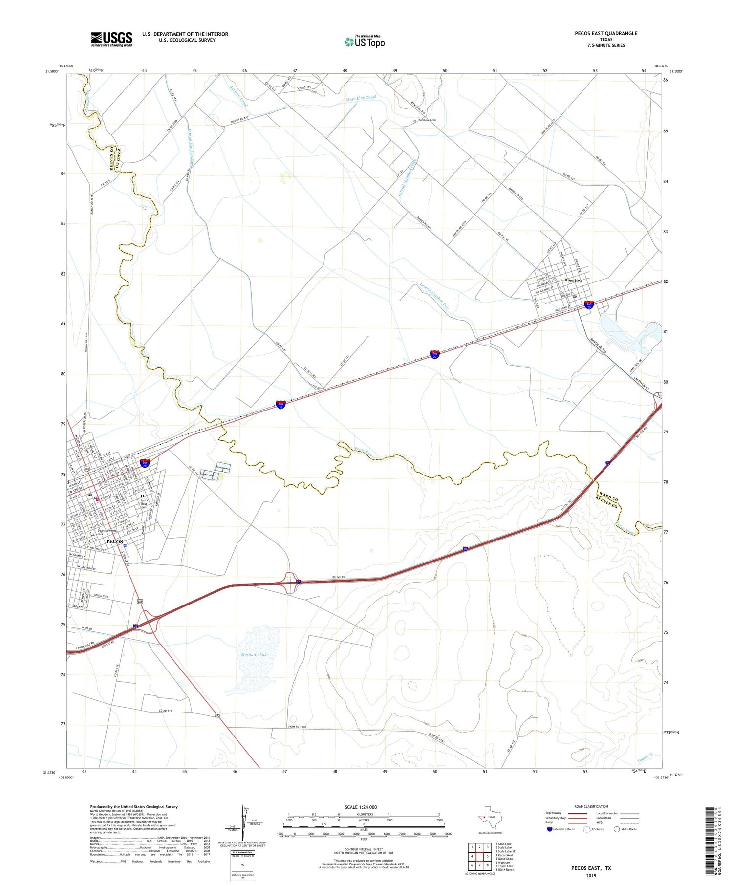 Pecos East Texas US Topo Map Image