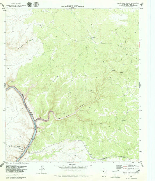 Classic USGS Pecos High Bridge Texas 7.5'x7.5' Topo Map Image