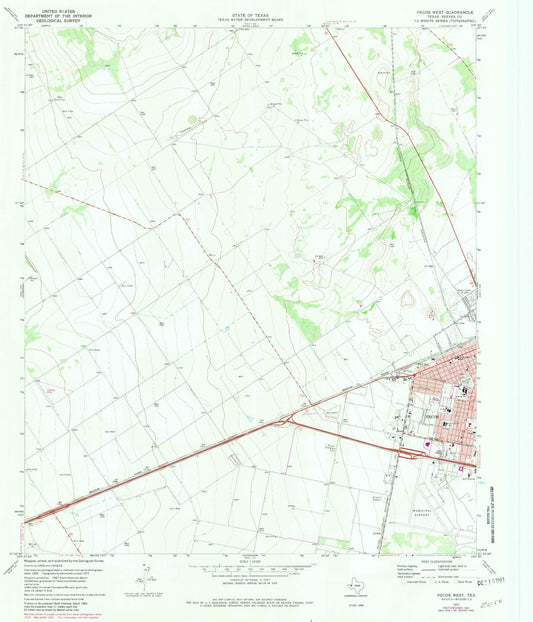 Classic USGS Pecos West Texas 7.5'x7.5' Topo Map Image