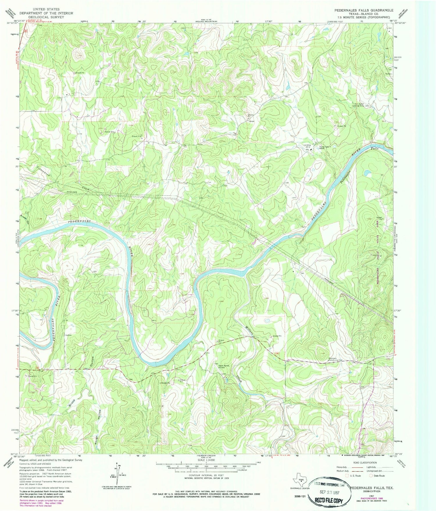 Classic USGS Pedernales Falls Texas 7.5'x7.5' Topo Map Image