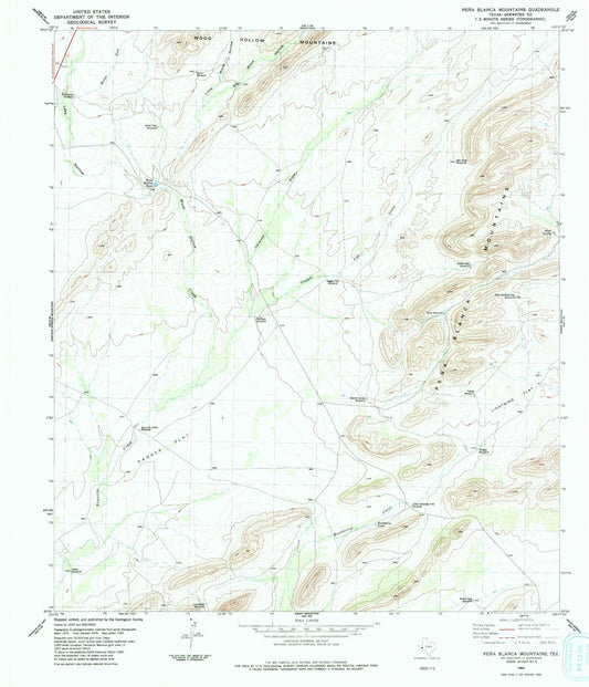 Classic USGS Pena Blanca Mountains Texas 7.5'x7.5' Topo Map Image