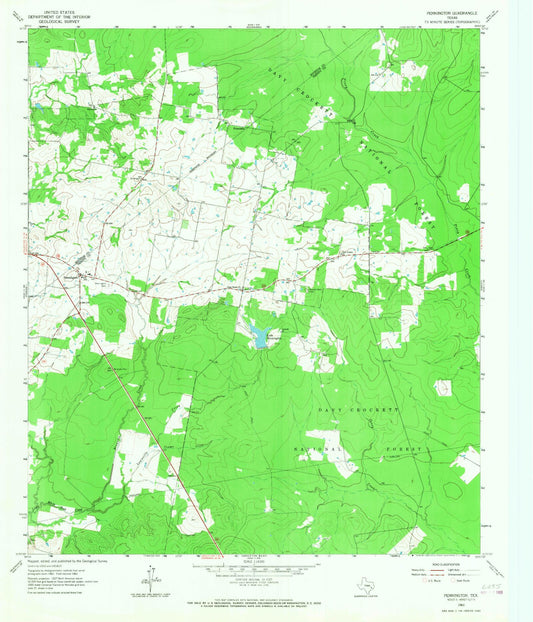 Classic USGS Pennington Texas 7.5'x7.5' Topo Map Image